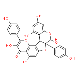 ChemSpider 2D Image | 3,5,8,11,13-Pentahydroxy-2,7a-bis(4-hydroxyphenyl)-7a,13b-dihydro-4H,8H-chromeno[8',7':4,5]furo[2,3-c]chromen-4-one | C30H20O11