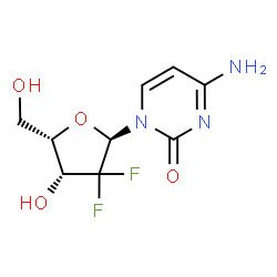 ChemSpider 2D Image | 4-Amino-1-(2-deoxy-2,2-difluoro-alpha-L-threo-pentofuranosyl)-2(1H)-pyrimidinone | C9H11F2N3O4