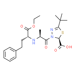 ChemSpider 2D Image | (2S)-3-{N-[(2R)-1-Ethoxy-1-oxo-4-phenyl-2-butanyl]-L-alanyl}-5-(2-methyl-2-propanyl)-2,3-dihydro-1,3,4-thiadiazole-2-carboxylic acid | C22H31N3O5S