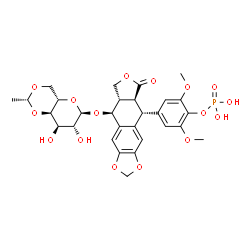ChemSpider 2D Image | 4-[(5R,5aS,8aS,9S)-9-({4,6-O-[(1R)-Ethylidene]-alpha-L-altropyranosyl}oxy)-6-oxo-5,5a,6,8,8a,9-hexahydrofuro[3',4':6,7]naphtho[2,3-d][1,3]dioxol-5-yl]-2,6-dimethoxyphenyl dihydrogen phosphate | C29H33O16P