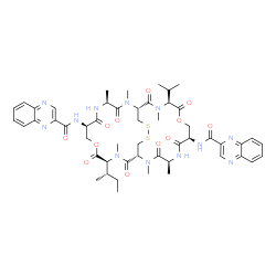 ChemSpider 2D Image | N,N'-{(1R,4S,7R,11S,14R,17S,20R,24S)-11-[(2S)-2-Butanyl]-24-isopropyl-2,4,12,15,17,25-hexamethyl-3,6,10,13,16,19,23,26-octaoxo-9,22-dioxa-28,29-dithia-2,5,12,15,18,25-hexaazabicyclo[12.12.4]triacontan
e-7,20-diyl}di(2-quinoxalinecarboxamide) | C51H64N12O12S2