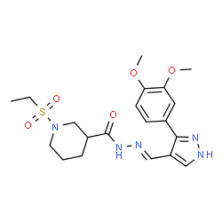 ChemSpider 2D Image | N'-{(E)-[3-(3,4-Dimethoxyphenyl)-1H-pyrazol-4-yl]methylene}-1-(ethylsulfonyl)-3-piperidinecarbohydrazide | C20H27N5O5S