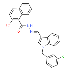 ChemSpider 2D Image | N'-{(E)-[1-(3-Chlorobenzyl)-1H-indol-3-yl]methylene}-2-hydroxy-1-naphthohydrazide | C27H20ClN3O2