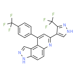 ChemSpider 2D Image | 9-[4-(Trifluoromethyl)phenyl]-7-[3-(trifluoromethyl)-1H-pyrazol-4-yl]-3H-pyrazolo[4,3-f]quinoline | C21H11F6N5