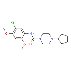 ChemSpider 2D Image | N-(5-Chloro-2,4-dimethoxyphenyl)-4-cyclopentyl-1-piperazinecarboxamide | C18H26ClN3O3