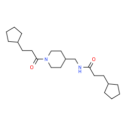 ChemSpider 2D Image | 3-Cyclopentyl-N-{[1-(3-cyclopentylpropanoyl)-4-piperidinyl]methyl}propanamide | C22H38N2O2