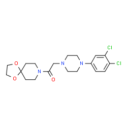 ChemSpider 2D Image | 2-[4-(3,4-Dichlorophenyl)-1-piperazinyl]-1-(1,4-dioxa-8-azaspiro[4.5]dec-8-yl)ethanone | C19H25Cl2N3O3