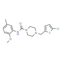 ChemSpider 2D Image | 4-[(5-Chloro-2-thienyl)methyl]-N-(2-methoxy-5-methylphenyl)-1-piperazinecarboxamide | C18H22ClN3O2S