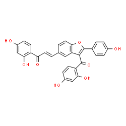 ChemSpider 2D Image | (2E)-3-[3-(2,4-Dihydroxybenzoyl)-2-(4-hydroxyphenyl)-1-benzofuran-5-yl]-1-(2,4-dihydroxyphenyl)-2-propen-1-one | C30H20O8
