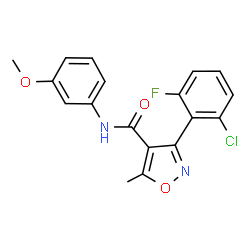 ChemSpider 2D Image | 3-(2-Chloro-6-fluorophenyl)-N-(3-methoxyphenyl)-5-methyl-1,2-oxazole-4-carboxamide | C18H14ClFN2O3