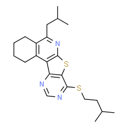 ChemSpider 2D Image | 5-Isobutyl-8-[(3-methylbutyl)sulfanyl]-1,2,3,4-tetrahydropyrimido[4',5':4,5]thieno[2,3-c]isoquinoline | C22H29N3S2
