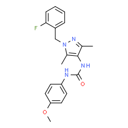ChemSpider 2D Image | 1-[1-(2-Fluorobenzyl)-3,5-dimethyl-1H-pyrazol-4-yl]-3-(4-methoxyphenyl)urea | C20H21FN4O2