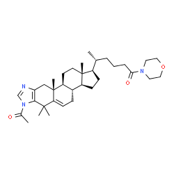 ChemSpider 2D Image | (5R)-5-[(1R,3aS,3bS,10aR,10bS,12aR)-7-Acetyl-6,6,10a,12a-tetramethyl-1,2,3,3a,3b,4,6,7,10,10a,10b,11,12,12a-tetradecahydrocyclopenta[7,8]phenanthro[2,3-d]imidazol-1-yl]-1-(4-morpholinyl)-1-hexanone | C34H51N3O3