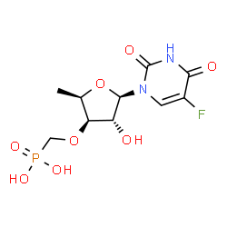 ChemSpider 2D Image | 1-[5-Deoxy-3-O-(phosphonomethyl)-beta-D-xylofuranosyl]-5-fluoro-2,4(1H,3H)-pyrimidinedione | C10H14FN2O8P