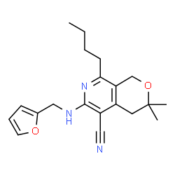ChemSpider 2D Image | 8-Butyl-6-[(2-furylmethyl)amino]-3,3-dimethyl-3,4-dihydro-1H-pyrano[3,4-c]pyridine-5-carbonitrile | C20H25N3O2