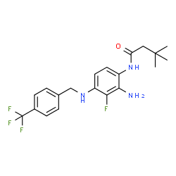 ChemSpider 2D Image | N-(2-Amino-3-fluoro-4-{[4-(trifluoromethyl)benzyl]amino}phenyl)-3,3-dimethylbutanamide | C20H23F4N3O