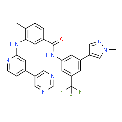 ChemSpider 2D Image | 4-Methyl-N-[3-(1-methyl-1H-pyrazol-4-yl)-5-(trifluoromethyl)phenyl]-3-{[4-(5-pyrimidinyl)-2-pyridinyl]amino}benzamide | C28H22F3N7O