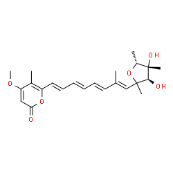 ChemSpider 2D Image | (2xi)-2,5-Anhydro-1,6-dideoxy-2-[(1E,3E,5E,7E)-8-(4-methoxy-5-methyl-2-oxo-2H-pyran-6-yl)-2-methyl-1,3,5,7-octatetraen-1-yl]-4-C-methyl-D-xylo-hexitol | C23H30O6
