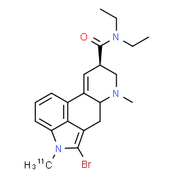 ChemSpider 2D Image | (8beta)-2-Bromo-N,N-diethyl-6-methyl-1-(~11~C)methyl-9,10-didehydroergoline-8-carboxamide | C2011CH26BrN3O