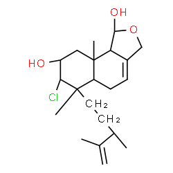ChemSpider 2D Image | (1R,5aR,6R,7R,8S,9aS,9bS)-7-Chloro-6-[(3S)-3,4-dimethyl-4-penten-1-yl]-6,9a-dimethyl-1,3,5,5a,6,7,8,9,9a,9b-decahydronaphtho[1,2-c]furan-1,8-diol | C21H33ClO3