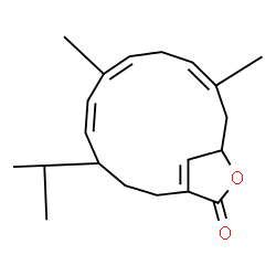 ChemSpider 2D Image | (4R,5Z,7Z,10E,13S)-4-Isopropyl-7,11-dimethyl-14-oxabicyclo[11.2.1]hexadeca-1(16),5,7,10-tetraen-15-one | C20H28O2