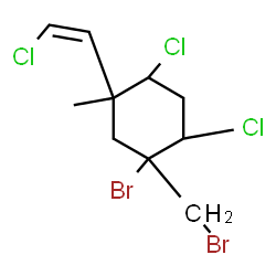 ChemSpider 2D Image | (1S,2R,4S,5S)-1-Bromo-1-(bromomethyl)-2,4-dichloro-5-[(Z)-2-chlorovinyl]-5-methylcyclohexane | C10H13Br2Cl3
