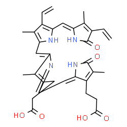 ChemSpider 2D Image | 3-[(5E)-2-[[3-(2-carboxyethyl)-4-methyl-5-oxo-pyrrol-2-ylidene]methyl]-4-methyl-5-[[3-methyl-5-[(Z)-(3-methyl-5-oxo-4-vinyl-pyrrol-2-ylidene)methyl]-4-vinyl-1H-pyrrol-2-yl]methylene]pyrrol-3-yl]propanoic acid | C33H34N4O6