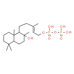 ChemSpider 2D Image | (2E)-5-(2-Hydroxy-2,5,5,8a-tetramethyldecahydro-1-naphthalenyl)-3-methyl-2-penten-1-yl trihydrogen diphosphate | C20H38O8P2