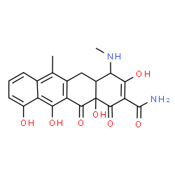 ChemSpider 2D Image | 3,10,11,12a-Tetrahydroxy-6-methyl-4-(methylamino)-1,12-dioxo-1,4,4a,5,12,12a-hexahydro-2-tetracenecarboxamide | C21H20N2O7