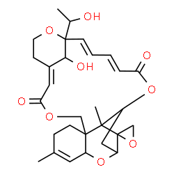 ChemSpider 2D Image | (1'E,19'E,21'E)-27'-Hydroxy-23'-(1-hydroxyethyl)-9',15'-dimethyl-3'H,18'H-spiro[oxirane-2,14'-[4,12,17,24]tetraoxapentacyclo[21.3.1.1~13,16~.0~6,11~.0~6,15~]octacosa[1,9,19,21]tetraene]-3',18'-dione | C29H36O9
