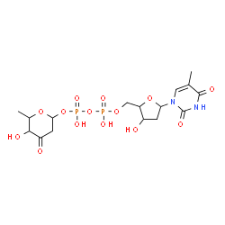 ChemSpider 2D Image | [3-Hydroxy-5-(5-methyl-2,4-dioxo-3,4-dihydro-1(2H)-pyrimidinyl)tetrahydro-2-furanyl]methyl 5-hydroxy-6-methyl-4-oxotetrahydro-2H-pyran-2-yl dihydrogen diphosphate (non-preferred name) | C16H24N2O14P2
