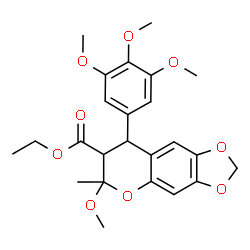 ChemSpider 2D Image | Ethyl 6-methoxy-6-methyl-8-(3,4,5-trimethoxyphenyl)-7,8-dihydro-6H-[1,3]dioxolo[4,5-g]chromene-7-carboxylate | C24H28O9