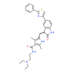 ChemSpider 2D Image | N-[2-(Diethylamino)ethyl]-2,4-dimethyl-5-{(Z)-[2-oxo-5-(2-phenyl-1,3-thiazol-4-yl)-1,2-dihydro-3H-indol-3-ylidene]methyl}-1H-pyrrole-3-carboxamide | C31H33N5O2S