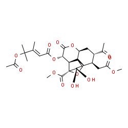 ChemSpider 2D Image | Methyl (1R,2R,3S,6S,8S,9S,11S,12R,13S)-3-{[(2E)-4-acetoxy-3,4-dimethyl-2-pentenoyl]oxy}-8-acetyl-11,12-dihydroxy-9-(2-methoxy-2-oxoethyl)-4-oxo-5,14-dioxatetracyclo[8.5.0.0~1,6~.0~2,13~]pentadecane-13
-carboxylate | C29H38O14