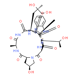 ChemSpider 2D Image | (1S,14R,18S,20S,23S,28S,31S,34R)-28-[(2R)-2,3-Dihydroxy-2-methylpropyl]-18-hydroxy-34-[(1S)-1-hydroxyethyl]-23,31-dimethyl-12-thia-10,16,22,25,27,30,33,36-octaazapentacyclo[12.11.11.0~3,11~.0~4,9~.0~1
6,20~]hexatriaconta-3(11),4,6,8-tetraene-15,21,24,26,29,32,35-heptone | C35H48N8O11S