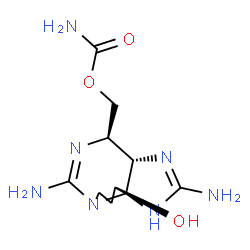 ChemSpider 2D Image | [(3aS,4R,10R,10aR)-2,6-Diamino-10-hydroxy-3a,4,9,10-tetrahydro-1H,8H-pyrrolo[1,2-c]purin-4-yl]methyl carbamate | C10H17N7O3