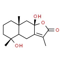 ChemSpider 2D Image | (5R,8aR,9aS)-5,9a-Dihydroxy-3,5,8a-trimethyl-4a,5,6,7,8,8a,9,9a-octahydronaphtho[2,3-b]furan-2(4H)-one | C15H22O4