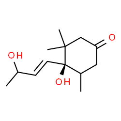 ChemSpider 2D Image | (4S)-4-Hydroxy-4-[(1E)-3-hydroxy-1-buten-1-yl]-3,3,5-trimethylcyclohexanone | C13H22O3