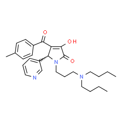 ChemSpider 2D Image | 1-[3-(Dibutylamino)propyl]-3-hydroxy-4-(4-methylbenzoyl)-5-(3-pyridinyl)-1,5-dihydro-2H-pyrrol-2-one | C28H37N3O3