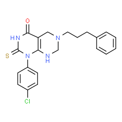 ChemSpider 2D Image | 1-(4-Chlorophenyl)-6-(3-phenylpropyl)-2-thioxo-2,3,5,6,7,8-hexahydropyrimido[4,5-d]pyrimidin-4(1H)-one | C21H21ClN4OS