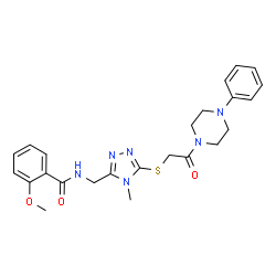 ChemSpider 2D Image | 2-Methoxy-N-[(4-methyl-5-{[2-oxo-2-(4-phenyl-1-piperazinyl)ethyl]sulfanyl}-4H-1,2,4-triazol-3-yl)methyl]benzamide | C24H28N6O3S
