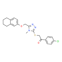 ChemSpider 2D Image | 1-(4-Chlorophenyl)-2-({4-methyl-5-[(5,6,7,8-tetrahydro-2-naphthalenyloxy)methyl]-4H-1,2,4-triazol-3-yl}sulfanyl)ethanone | C22H22ClN3O2S