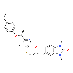 ChemSpider 2D Image | N-(1,3-Dimethyl-2-oxo-2,3-dihydro-1H-benzimidazol-5-yl)-2-({5-[1-(4-ethylphenoxy)ethyl]-4-methyl-4H-1,2,4-triazol-3-yl}sulfanyl)acetamide | C24H28N6O3S