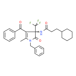 ChemSpider 2D Image | N-[4-Benzoyl-1-benzyl-5-methyl-2-oxo-3-(trifluoromethyl)-2,3-dihydro-1H-pyrrol-3-yl]-3-cyclohexylpropanamide | C29H31F3N2O3