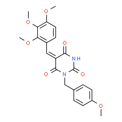 ChemSpider 2D Image | (5E)-1-(4-Methoxybenzyl)-5-(2,3,4-trimethoxybenzylidene)-2,4,6(1H,3H,5H)-pyrimidinetrione | C22H22N2O7