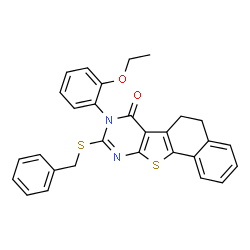 ChemSpider 2D Image | 9-(Benzylsulfanyl)-8-(2-ethoxyphenyl)-5,8-dihydronaphtho[2',1':4,5]thieno[2,3-d]pyrimidin-7(6H)-one | C29H24N2O2S2