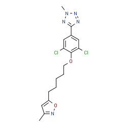 ChemSpider 2D Image | 2H-Tetrazole, 5-(3,5-dichloro-4-((5-(3-methyl-5-isoxazolyl)pentyl)oxy)phenyl)-2-methyl- | C17H19Cl2N5O2