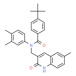 ChemSpider 2D Image | N-(3,4-Dimethylphenyl)-N-[(6-methyl-2-oxo-1,2-dihydro-3-quinolinyl)methyl]-4-(2-methyl-2-propanyl)benzamide | C30H32N2O2