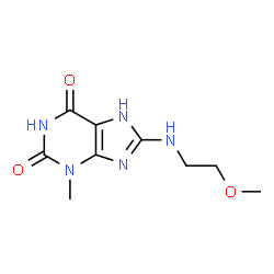 ChemSpider 2D Image | 8-[(2-Methoxyethyl)amino]-3-methyl-3,7-dihydro-1H-purine-2,6-dione | C9H13N5O3