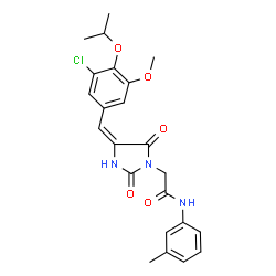 ChemSpider 2D Image | 2-[(4E)-4-(3-Chloro-4-isopropoxy-5-methoxybenzylidene)-2,5-dioxo-1-imidazolidinyl]-N-(3-methylphenyl)acetamide | C23H24ClN3O5